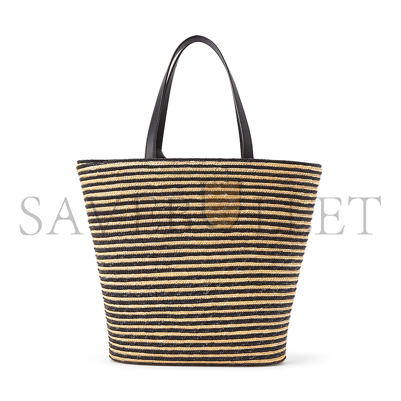 y*l Sa**t Lau*nt striped tote in raffia and leather 600308 (30*28*15cm)